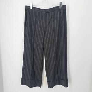 ME+EM Gray Pinstripe Wool Blend Cropped Wide Leg Cuffed Tuxedo Pants Size 10